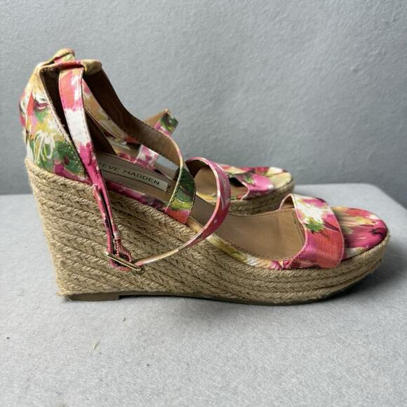 Steve Madden Montauk Espadrille Platform Wedge Sandals Floral Fabric Size 8.5 - Picture 8 of 12